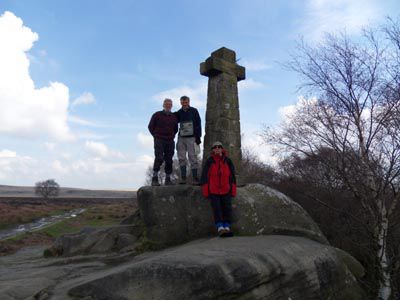 roy front, phil left and colin the organiser , wellingtons monument near Bakewell pudding district 26 april 2012
